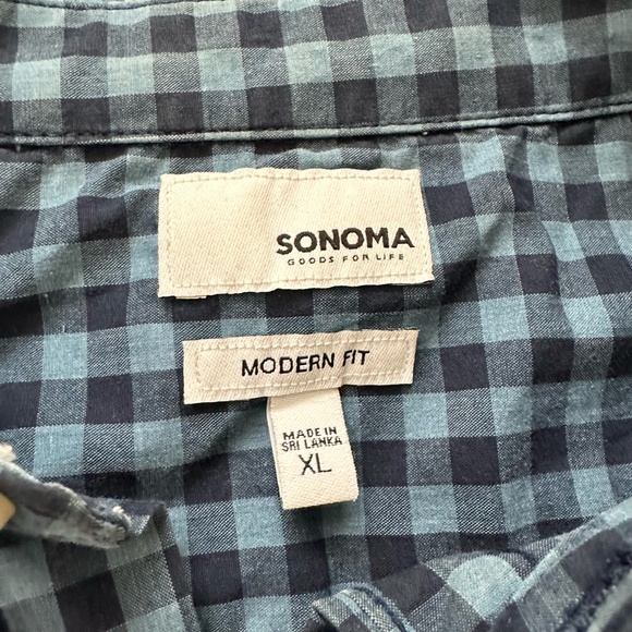 Men's Sonoma XL Long Sleeve Navy/Light Blue Plaid Casual Button Down Shirt - Picture 3 of 3